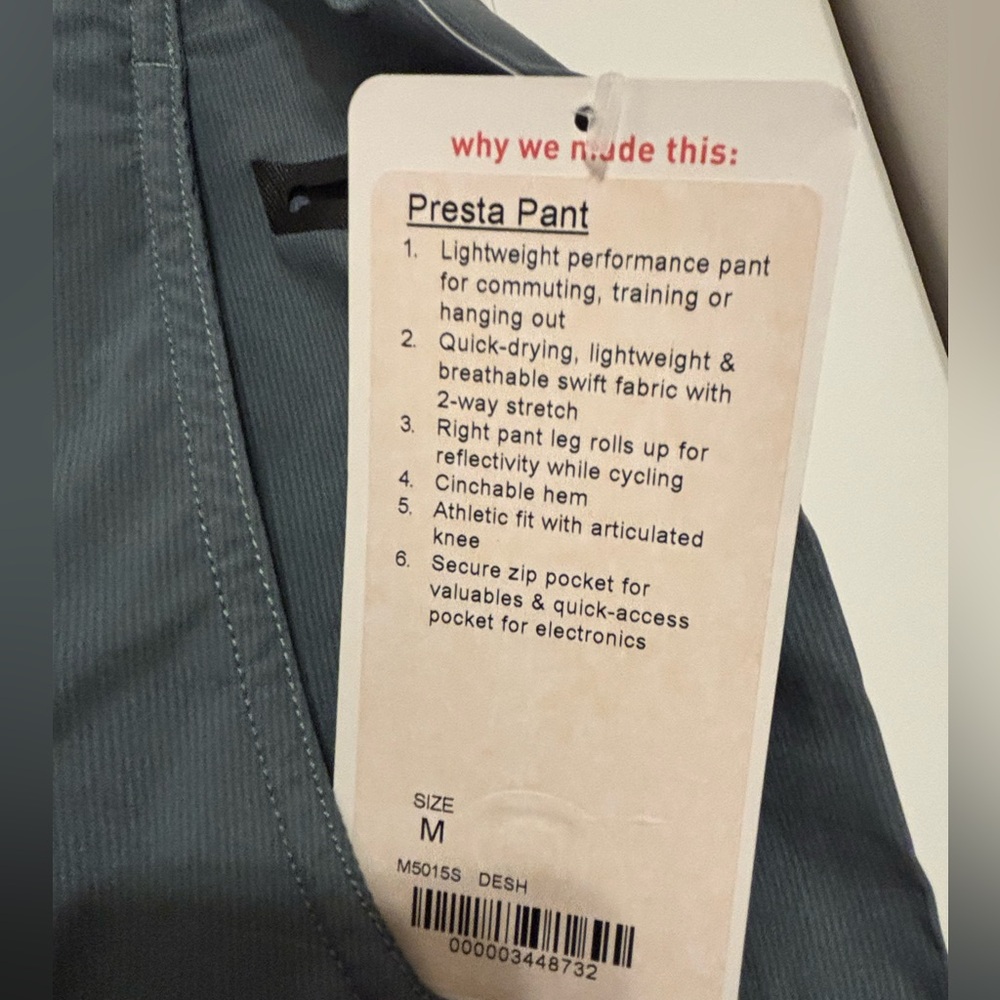 lululemon athletica Men's Slate Presta Pants NWT - Picture 2 of 3